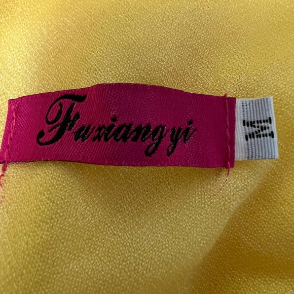 Fu Xiang Yi NEW Womens Yellow Chiffon Long Dress Sleeveless V Neck size Medium - Picture 8 of 9